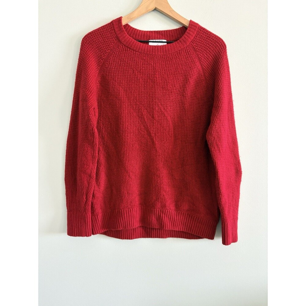 Old Navy Waffle Knit Red Sweater Sosoft Pullover Womens Size Small
